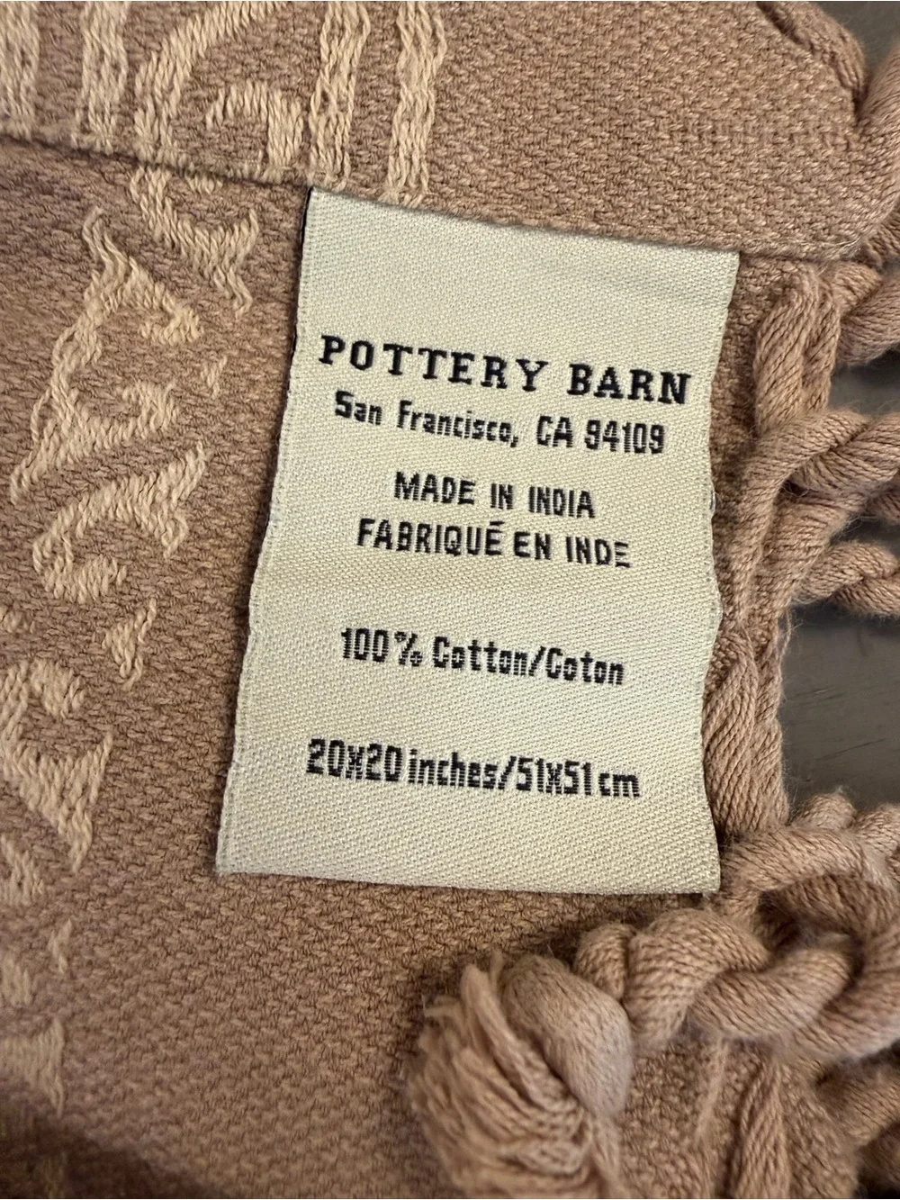 Pottery Barn Cotton Rope Fringe Napkins SET OF 6 Tan Neutral Boho Southwestern